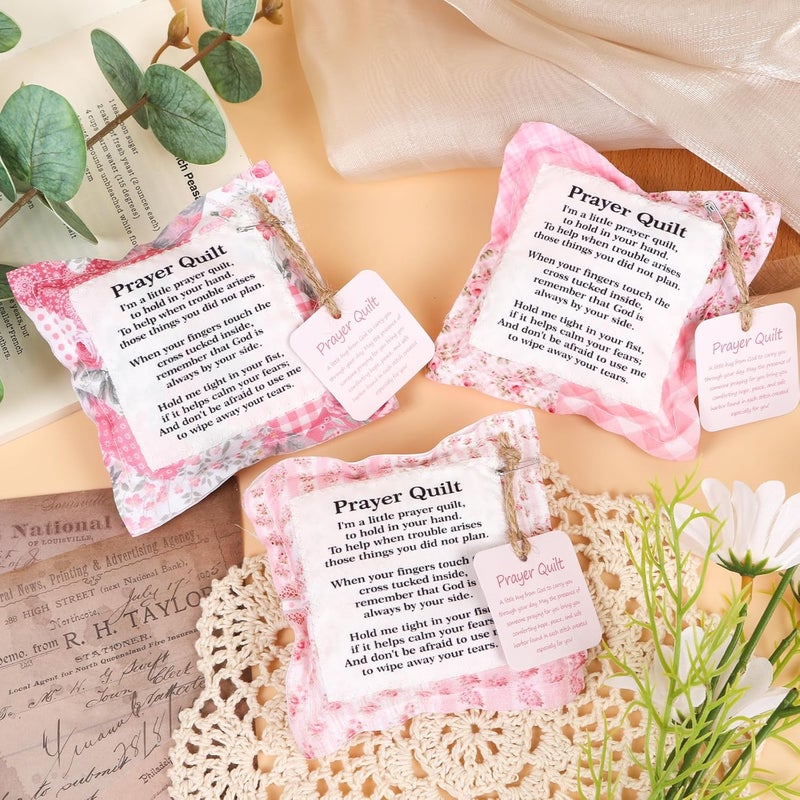 Keluna Prayer Quilt with Cross Inside - 6Pack Pink Mini Pocket Prayer Quilt Square with Scripture Poem, Handmade Faith Religious Church for Christian Pastor Cancer Patients Familes - Image 5